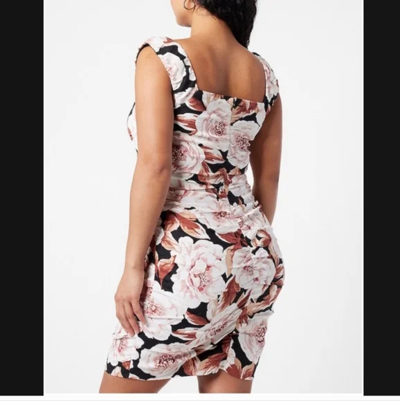 Express Floral Cream and Brown Linen Blend  Bodycon Sleeveless Dress. Size M - Picture 3 of 14